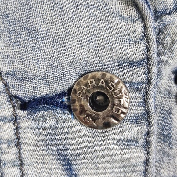 Parasuco jean jacket crop women's sz M hard washed denim blue distressed design - Picture 8 of 11